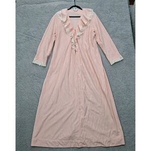 Vintage Sears Pink Flannel Nightgown Womens M Lace‎ Trim Long Sleeve Front Zip